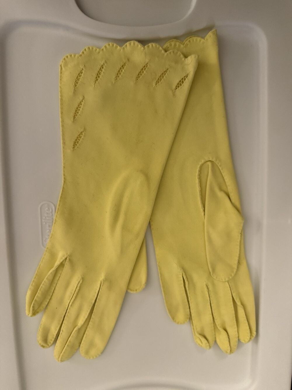 VTG Van Raalte Fauntex Long Gloves Embroidered Yellow Size 6.5